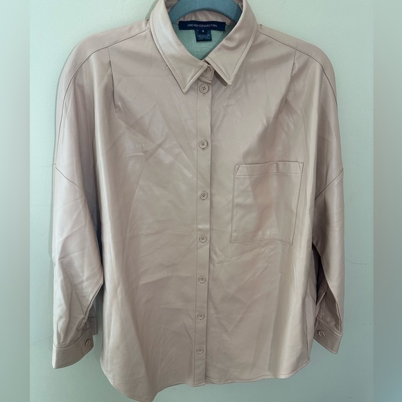 French Connection Crolenda PU button down shirt clay nude - Picture 2 of 7